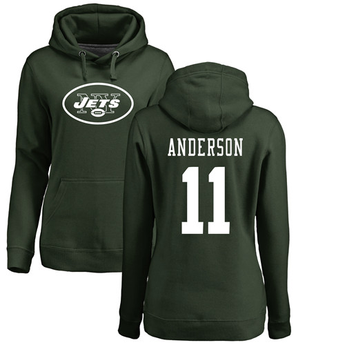New York Jets Green Women Robby Anderson Name and Number Logo NFL Football 11 Pullover Hoodie Sweatshirts